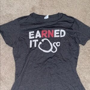Gray Graphic Tee with Red and White Print